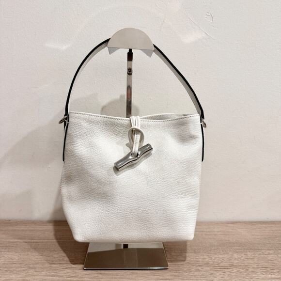 Longchamp Le Roseau Shoulder Bucket Bag White Fine-Grain Cowhide Leather - Picture 2 of 12